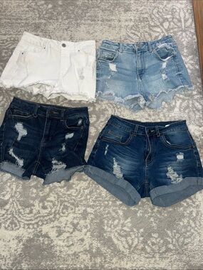 Wax Jean Distressed Denim Shorts - White & Light Blue & Dark Blue Options